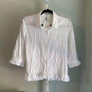 NWT Cellabie White Ruffled Button Down